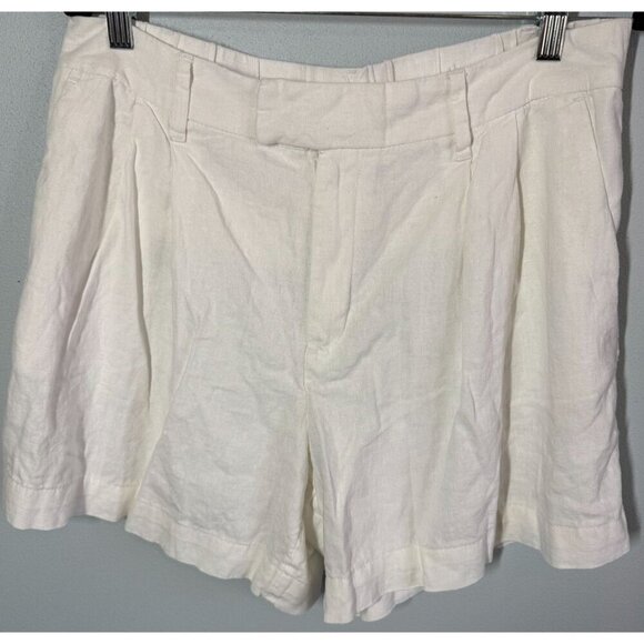 A New Day Womens White Linen Blend Pleated Front Paper Bag Shorts Sz 12 Casual - Picture 1 of 11